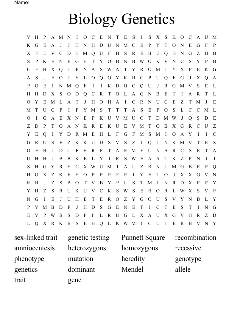 Biology Genetics Word Search