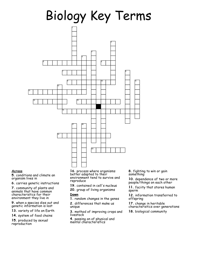 Biology Key Terms Crossword