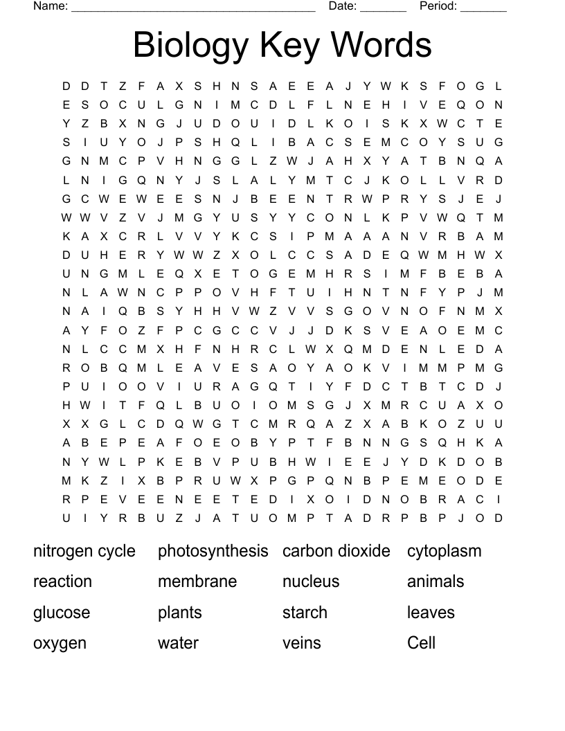 Biology Key Words  Word Search