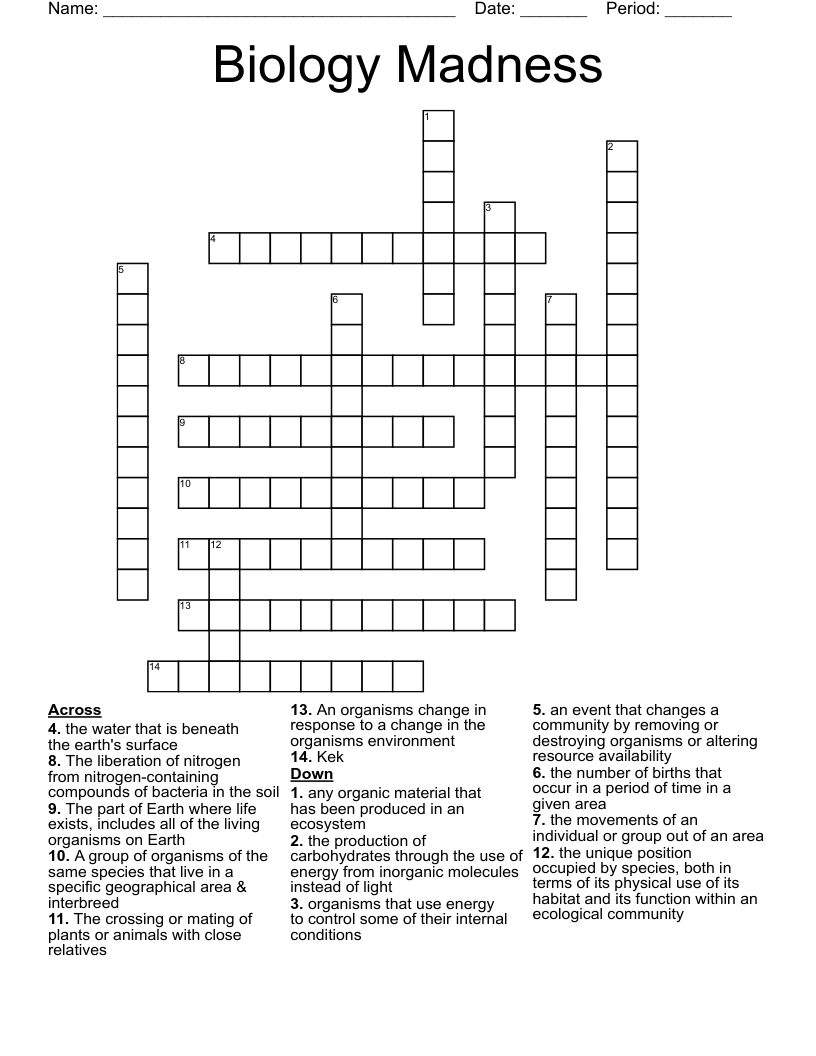 Biology Madness Crossword