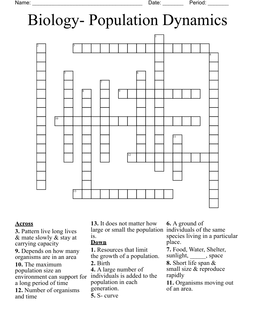 Biology- Population Dynamics Crossword