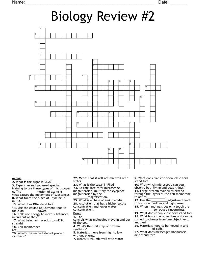 Biology Review #2 Crossword