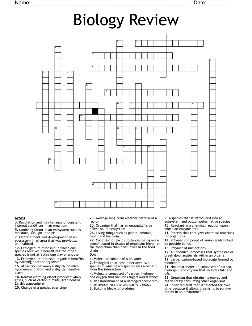 Biology Review Crossword