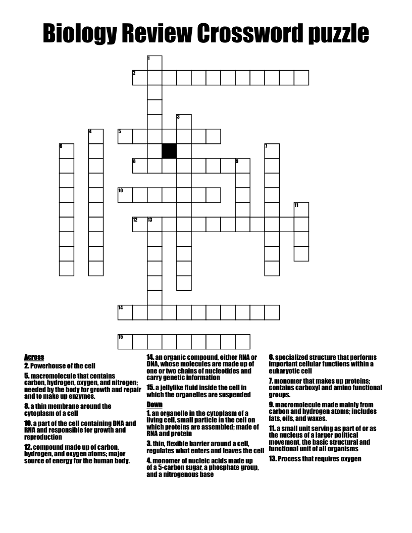 Biology Review Crossword puzzle