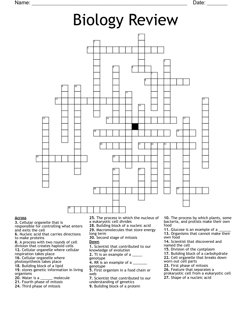 Biology Review  Crossword