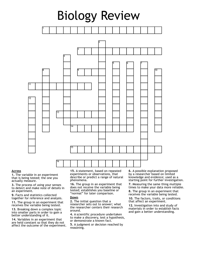 Biology Review  Crossword