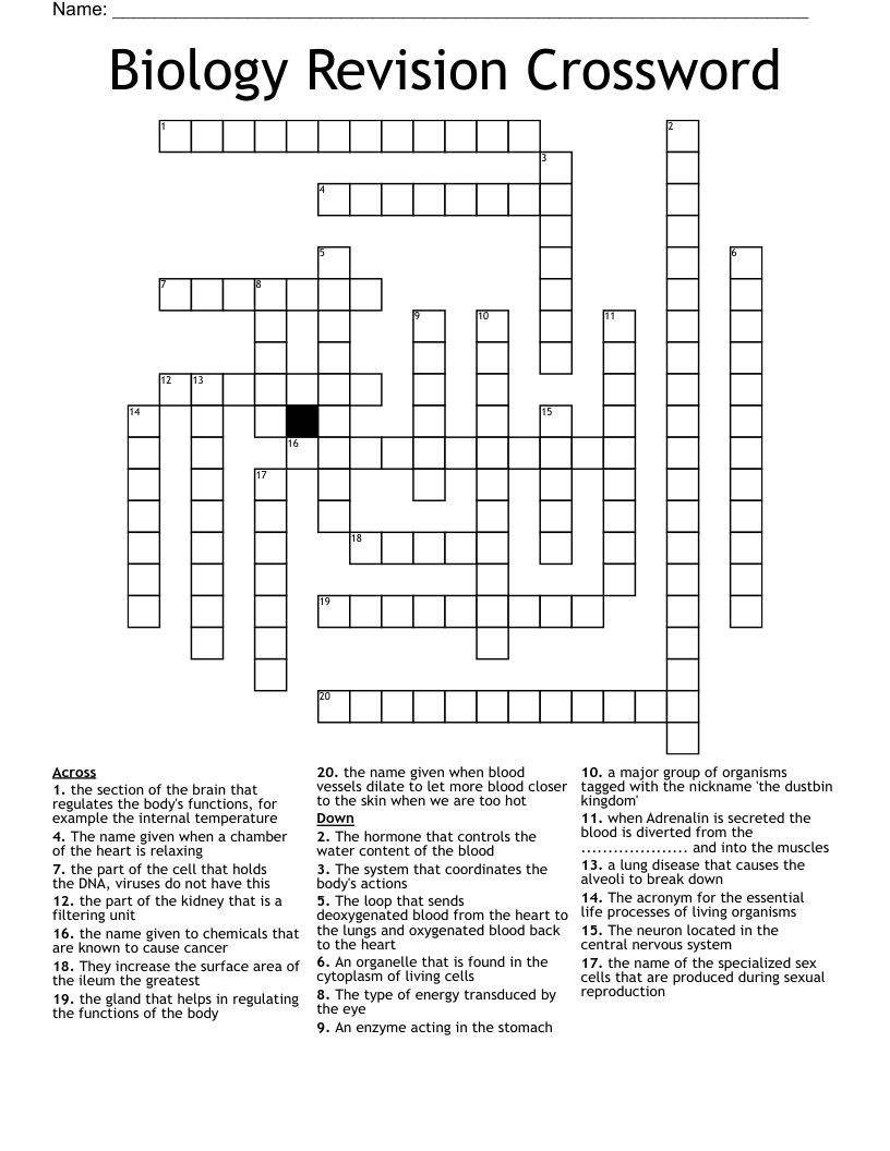 Biology Revision Crossword 