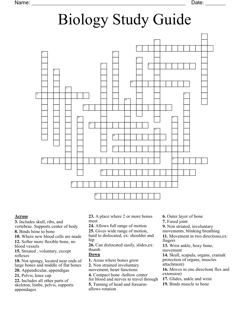Biology Study Guide  Crossword