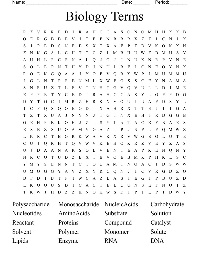 Biology Terms Word Search