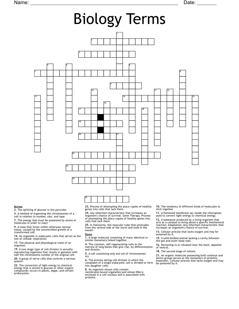 Biology Terms  Crossword