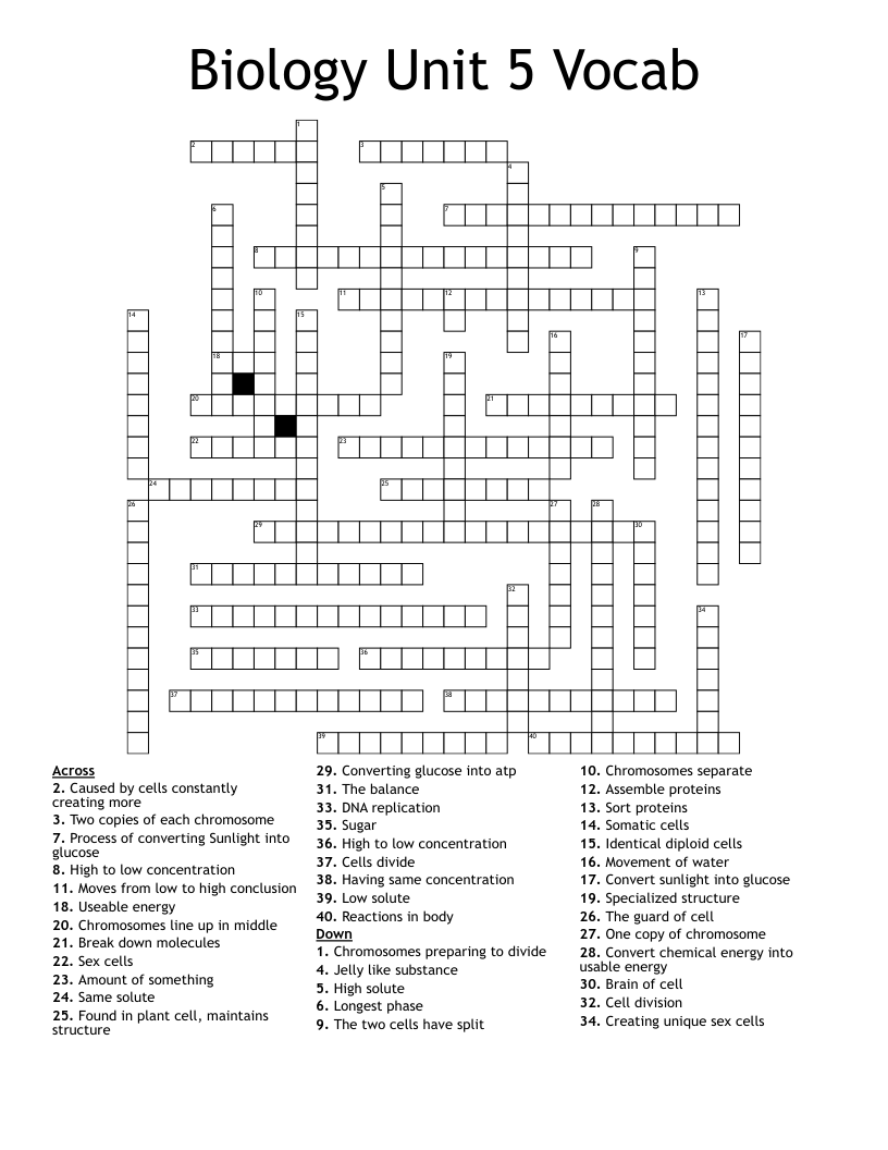 Biology Unit 5 Vocab Crossword