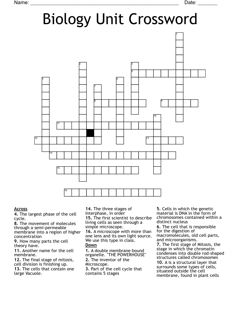 Biology Unit Crossword