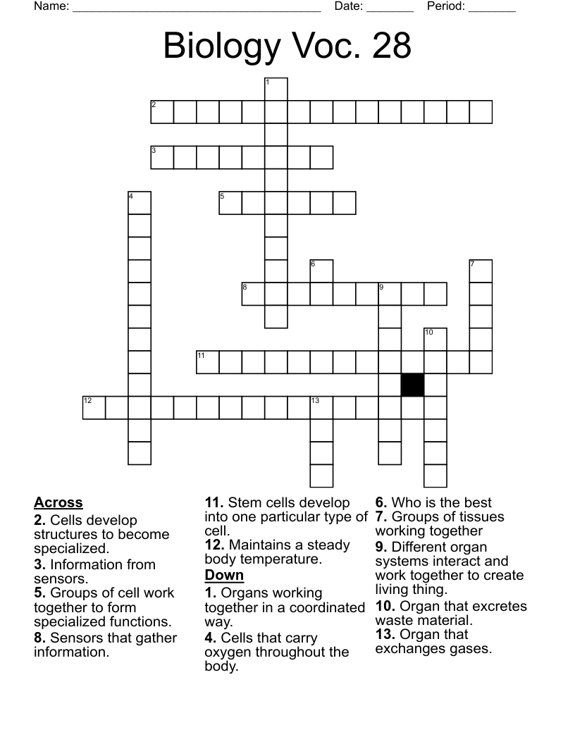 Biology Voc. 28 Crossword