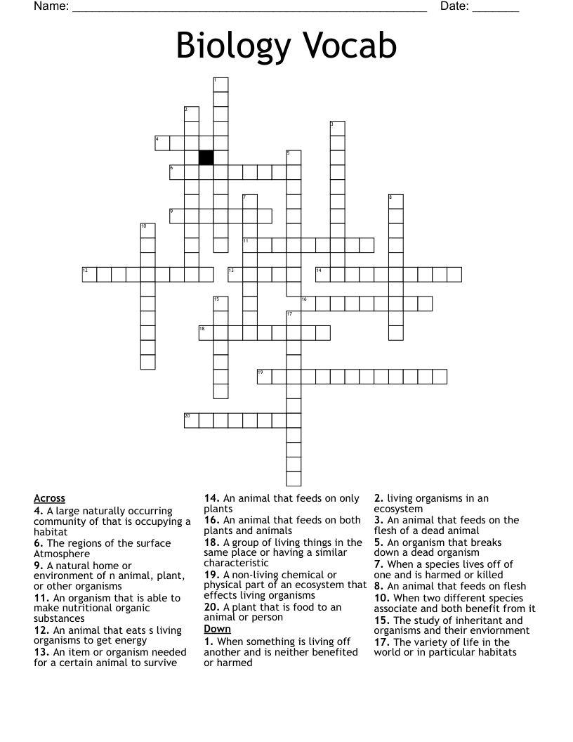 Biology Vocab Crossword
