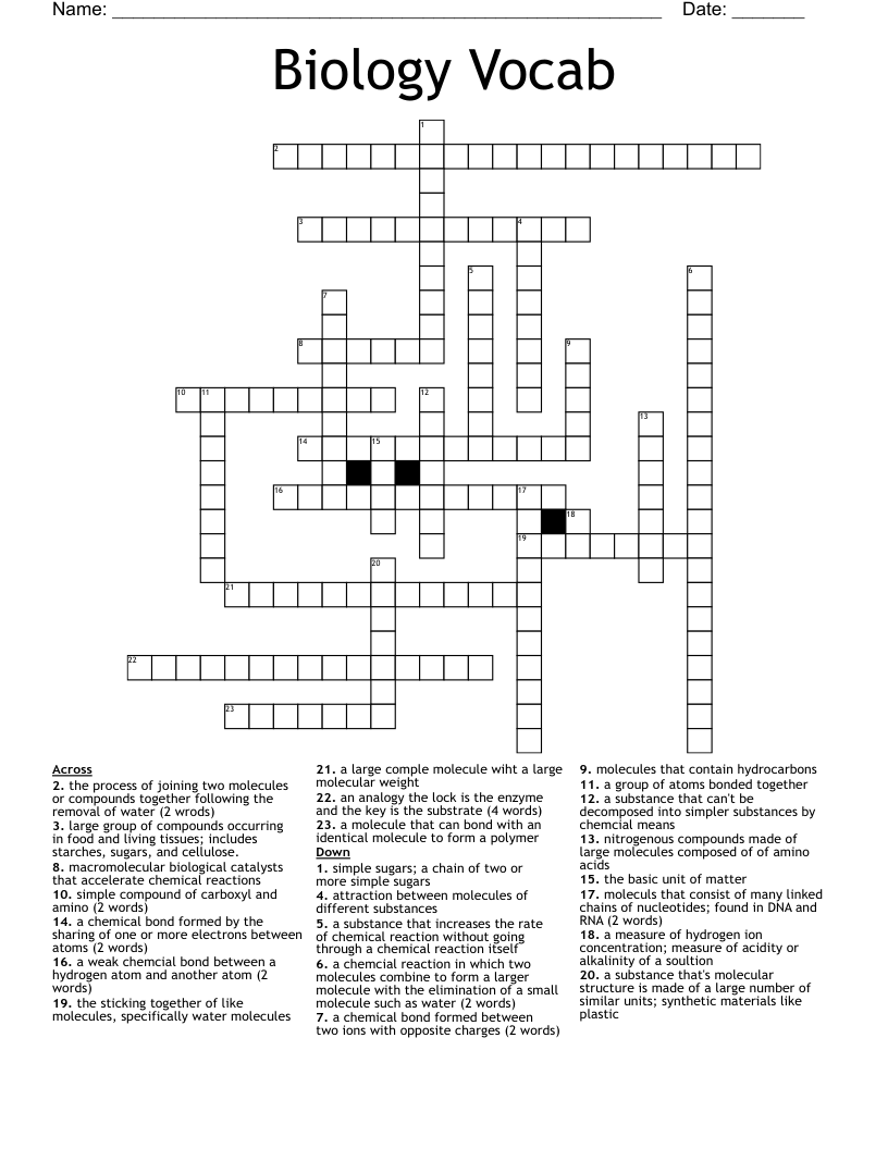 Biology Vocab Crossword