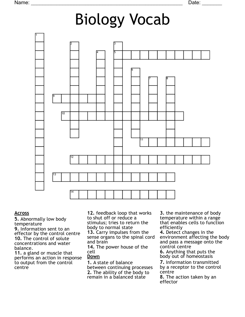 Biology Vocab Crossword