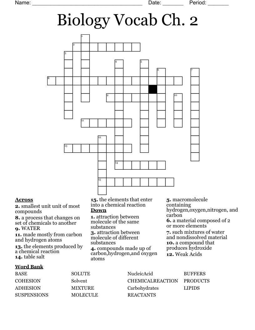 Biology Vocab Ch. 2 Crossword