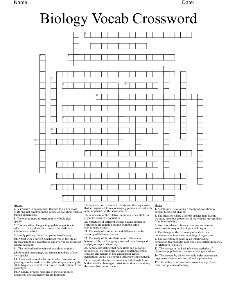 Biology Vocab Crossword