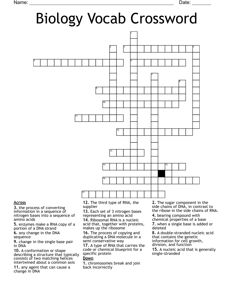 Biology Vocab Crossword