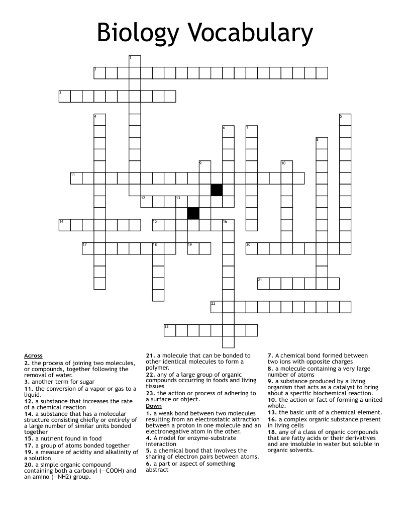Biology Vocabulary Crossword