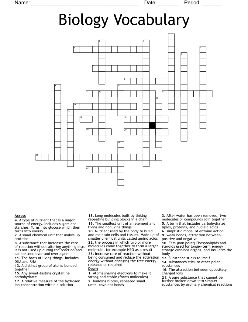 Biology Vocabulary Crossword