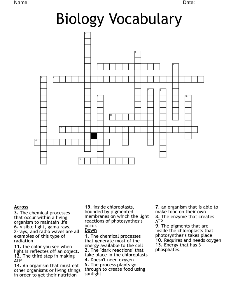 Biology Vocabulary Crossword