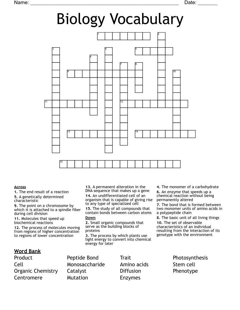 Biology Vocabulary Crossword