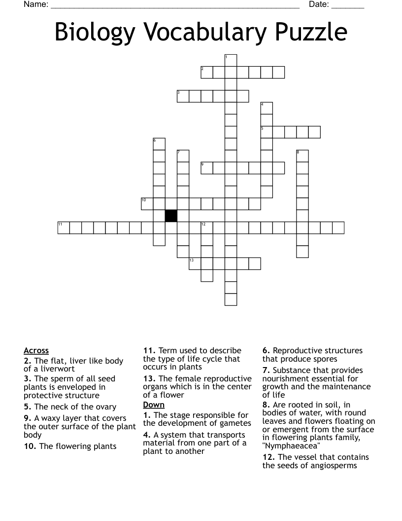 Biology Vocabulary Puzzle  Crossword