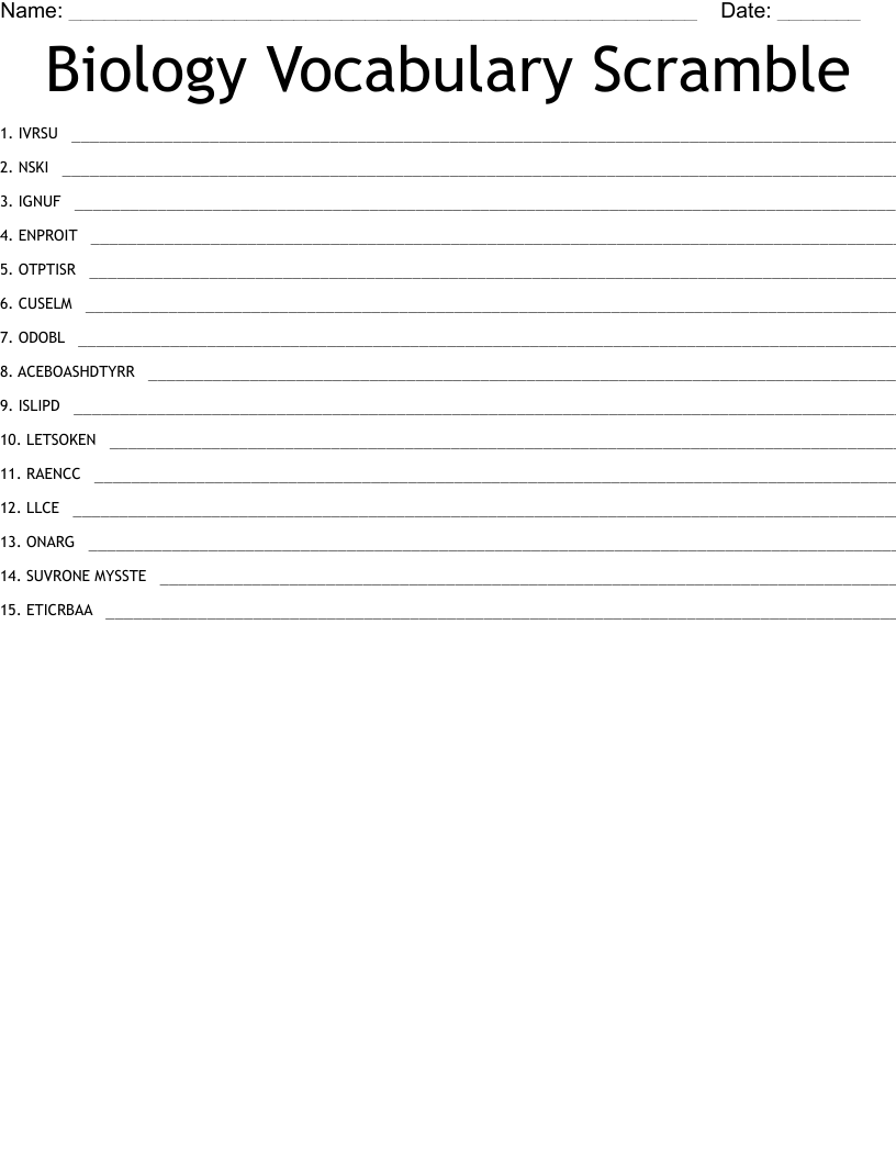 Biology Vocabulary Scramble