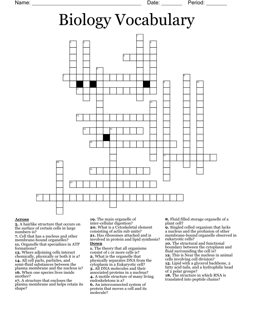 Biology Vocabulary  Crossword