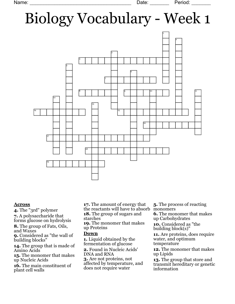 Biology Vocabulary - Week 1 Crossword