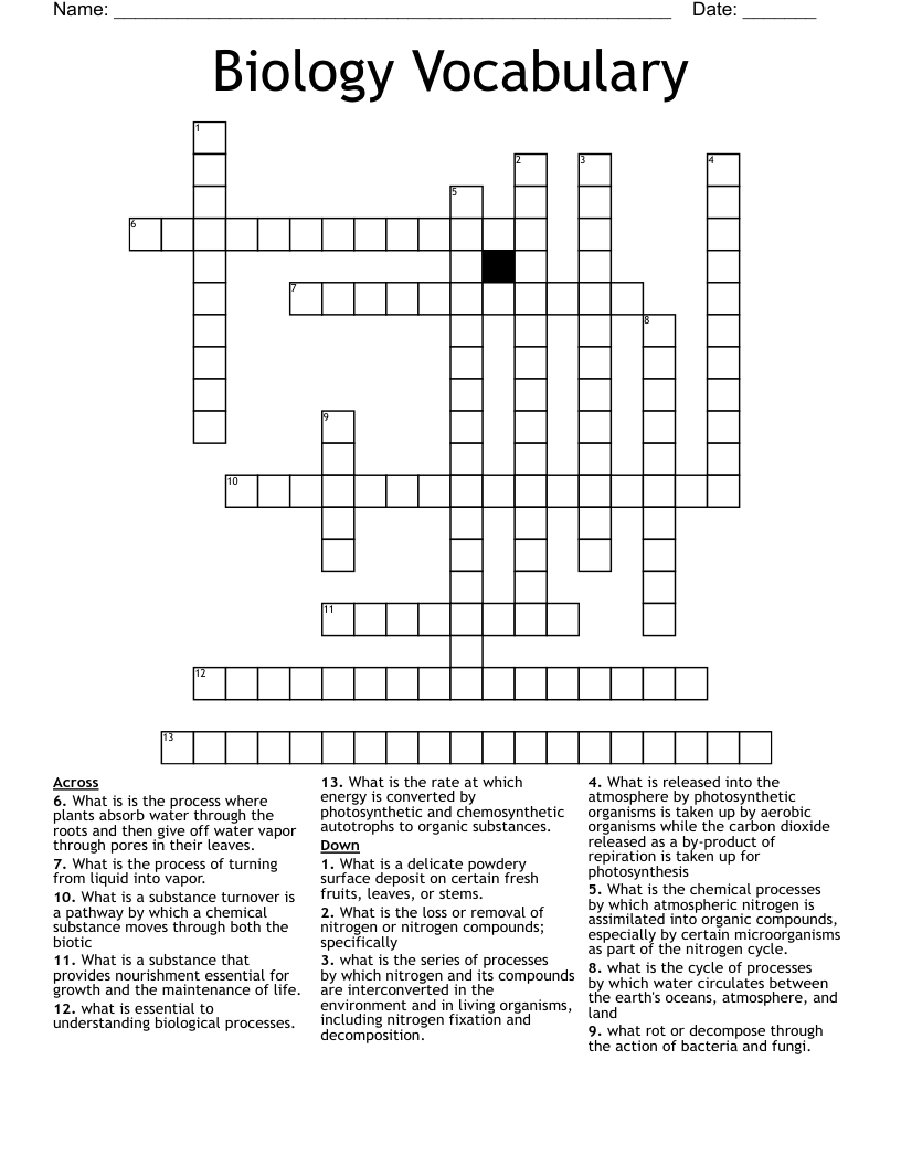 Biology Vocabulary   Crossword