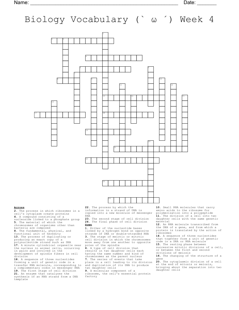 Biology Vocabulary (` ω ´) Week 4 Crossword