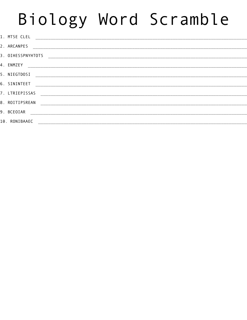 Biology Word Scramble 