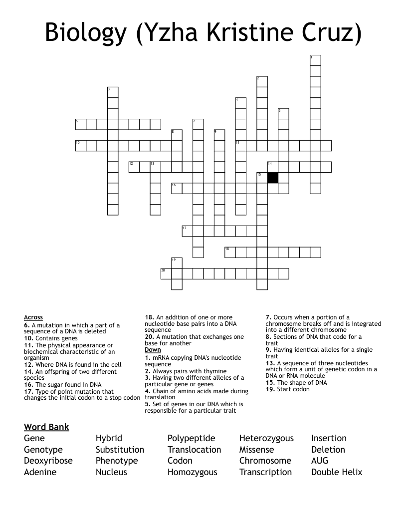 Biology (Yzha Kristine Cruz) Crossword