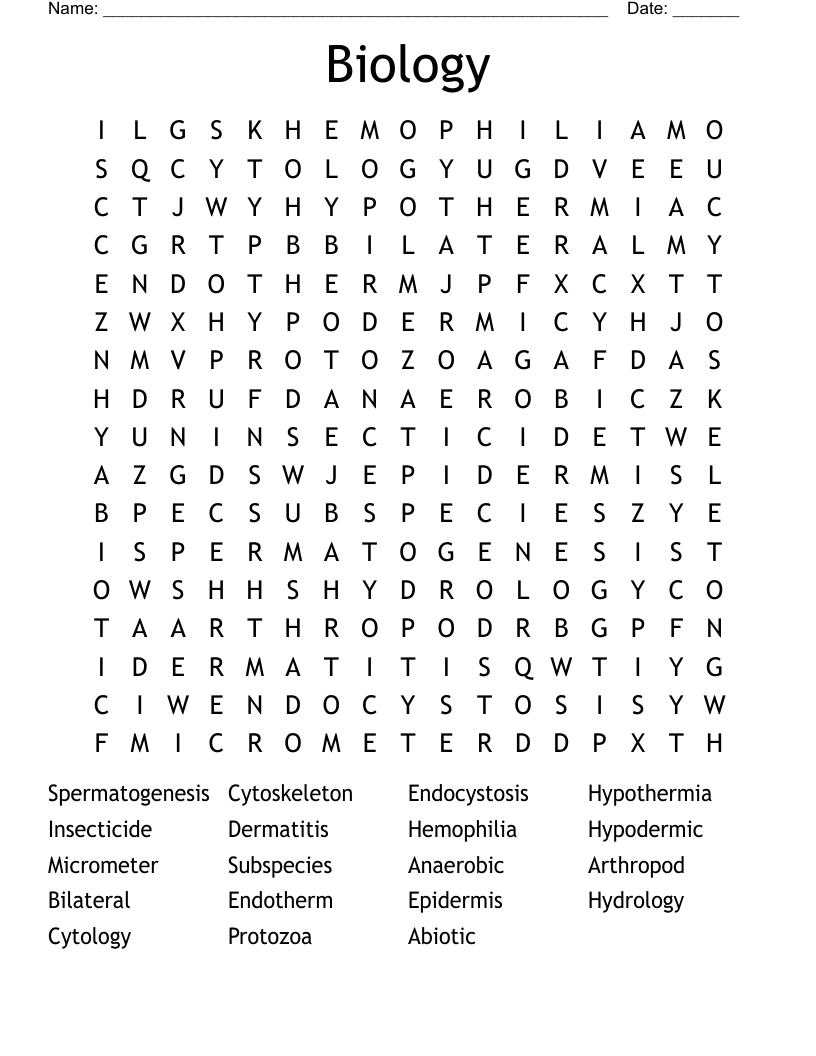 Biology  Word Search