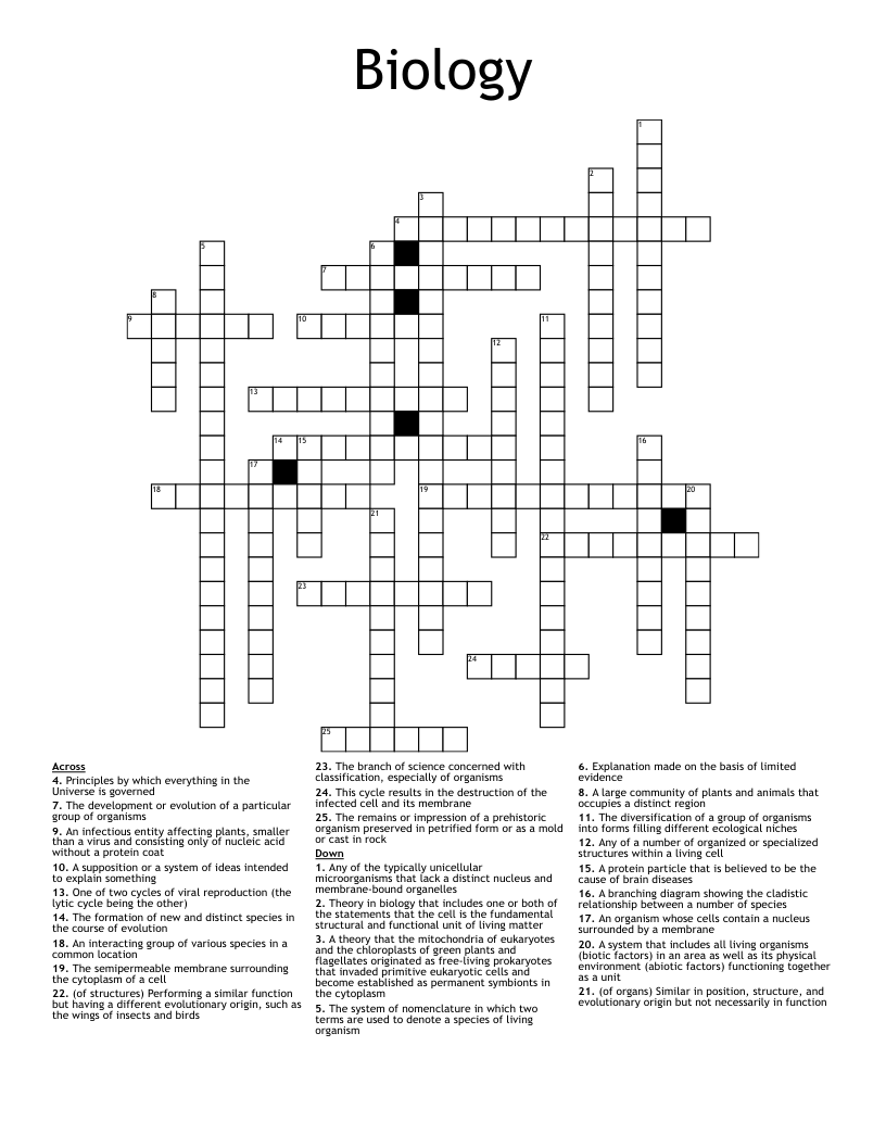 Biology  Crossword