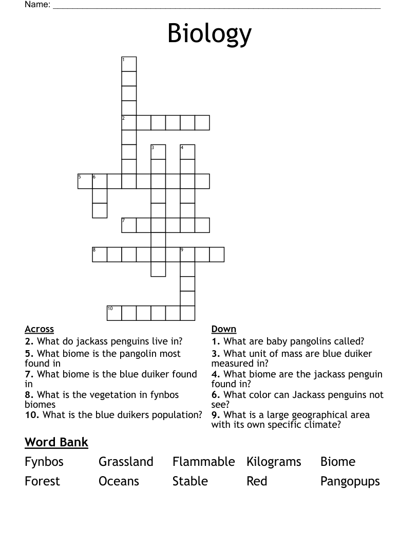 Biology  Crossword