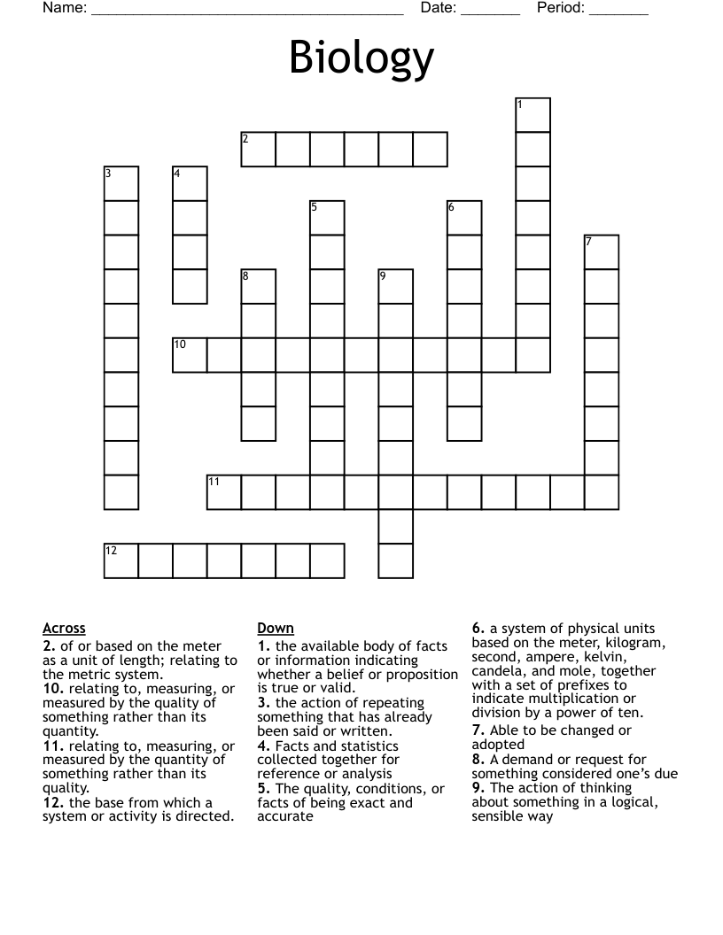 Biology  Crossword