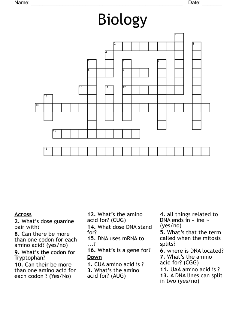 Biology  Crossword