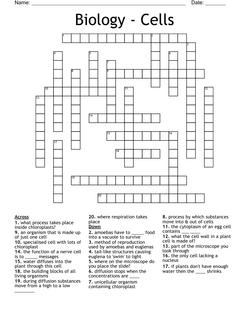 Biology - Cells Crossword