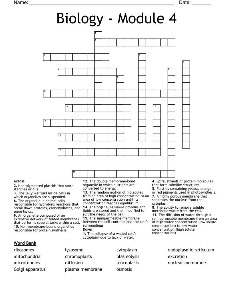 Biology - Module 4 Crossword