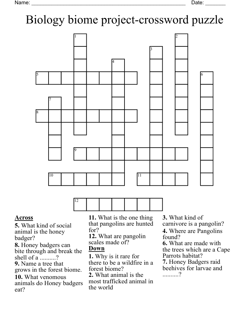 Biology biome project-crossword puzzle