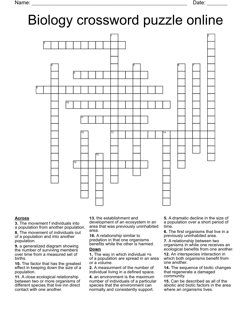Biology crossword puzzle online 