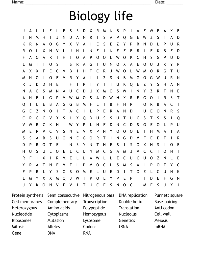 Biology life Word Search