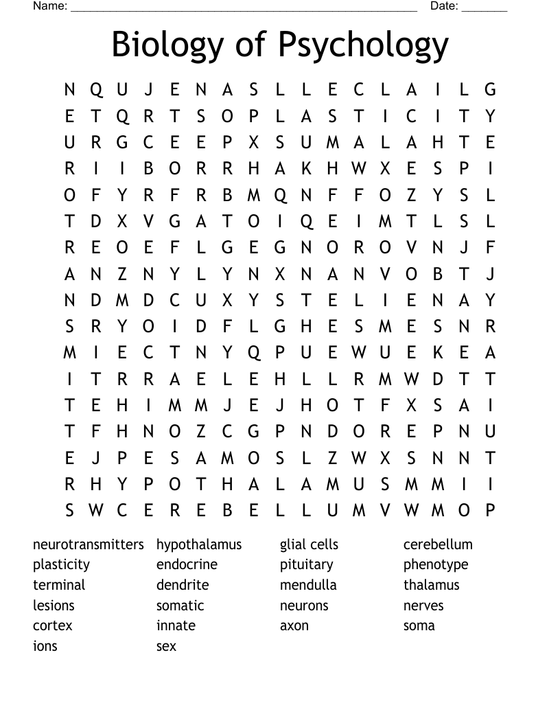 Biology of Psychology  Word Search