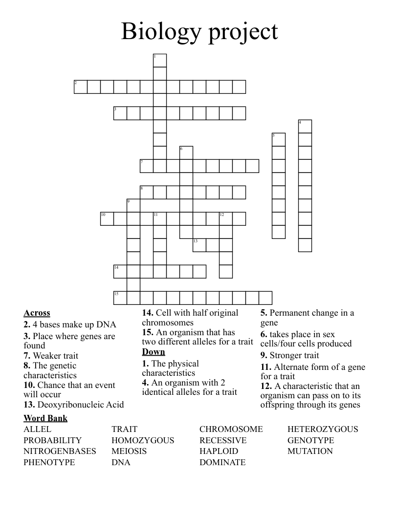 Biology project Crossword