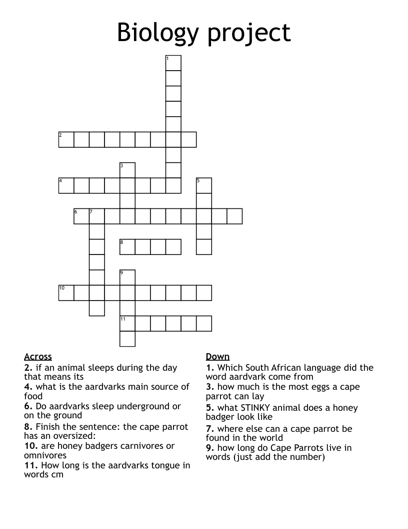Biology project Crossword