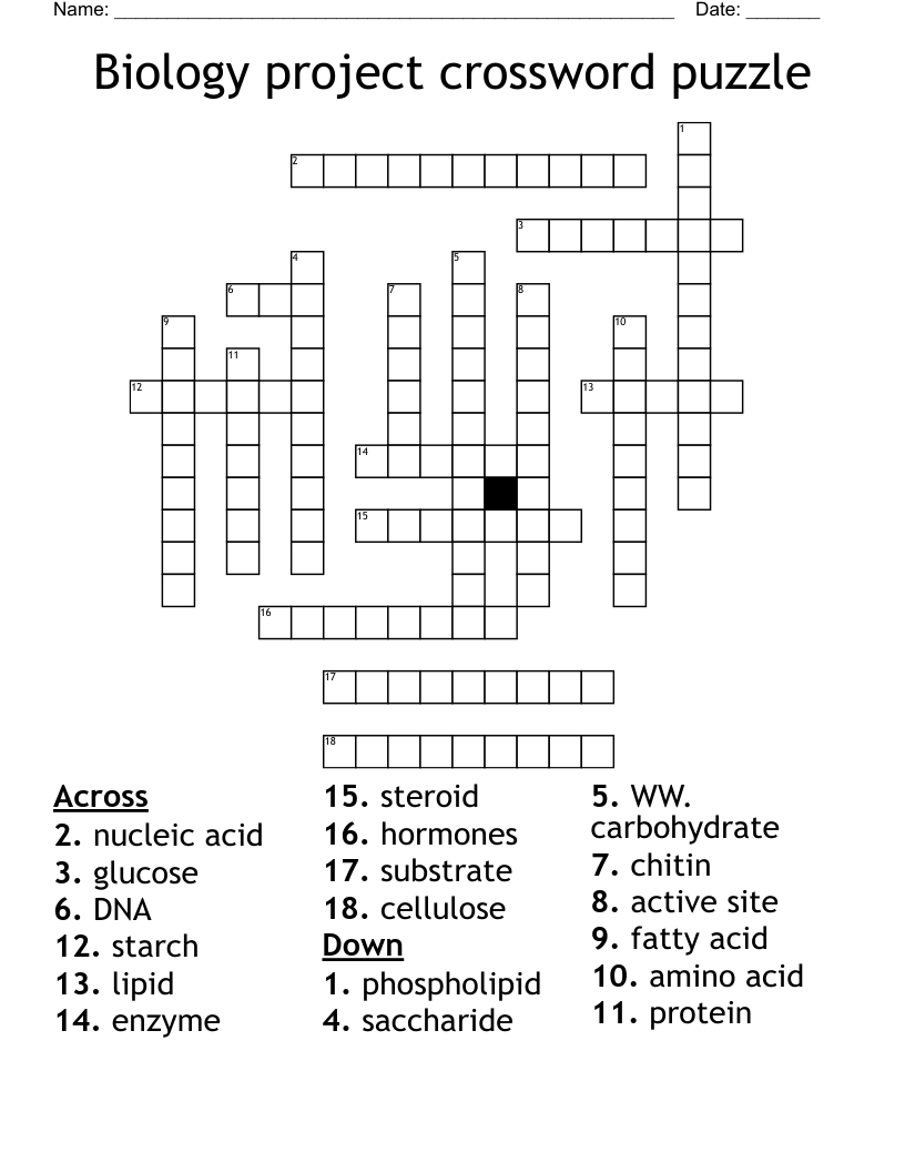 Biology project crossword puzzle