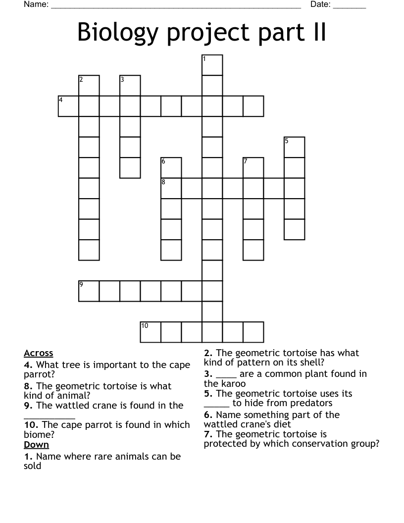 Biology project part II Crossword
